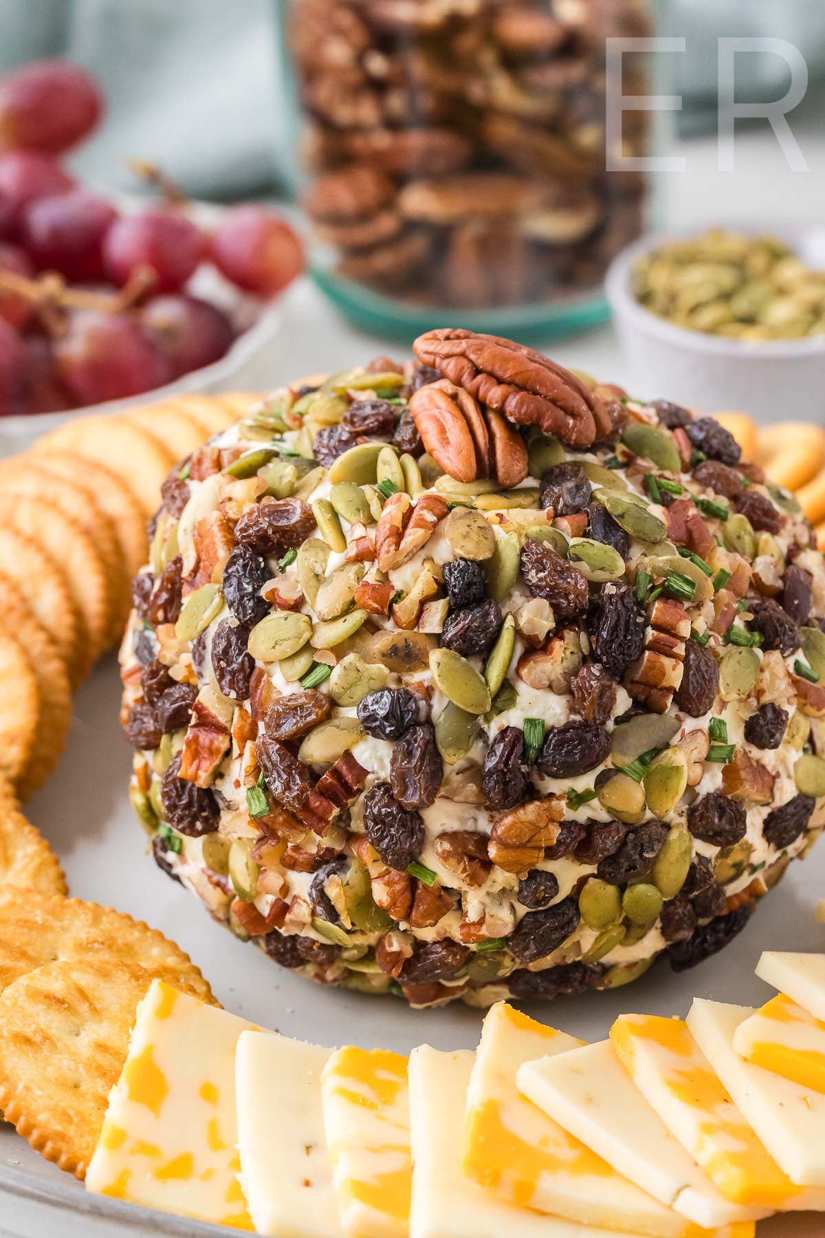 Easy Cheese Ball with Raisins & Pecans