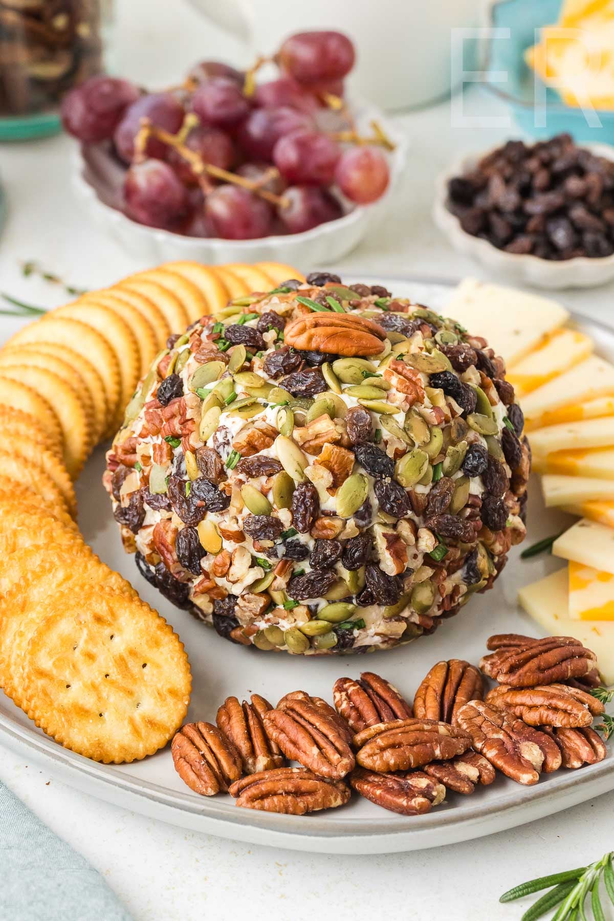 Easy Cheese Ball with Raisins & Pecans