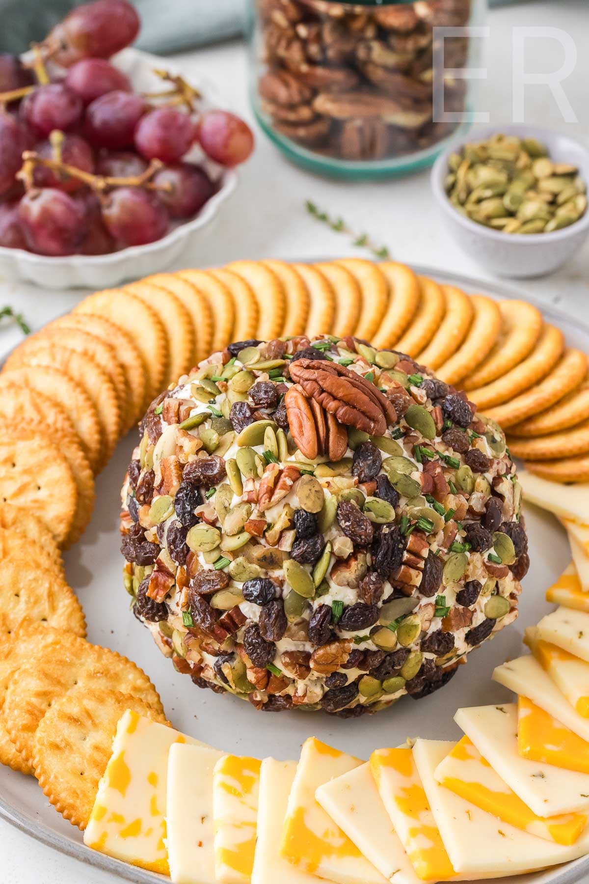 Easy Cheese Ball with Raisins & Pecans